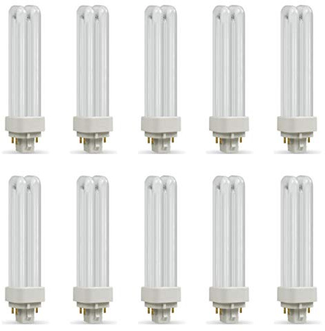 10 x Crompton CFL Light Bulbs Double Turn DE Type PLC-E G24q-1 4 Pin 13W Cool White + Free MCD LED Keyring Torch
