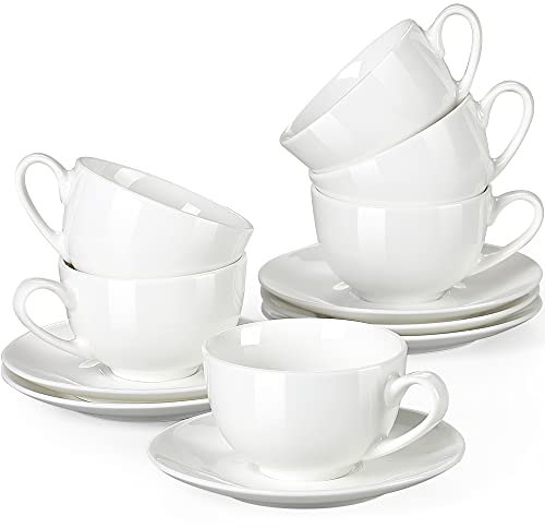 LOVECASA Kaffeeservice Porzellan, Sweet 12-teilige Kaffeetassen mit Untertassen, Cappuccino Tassen für 6 Personen, 230 ml, weiß Farbe, VCP-CC13, 230 ML - 12 Teilig