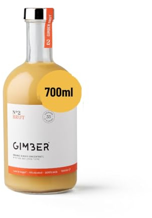 GIMBER N°2 700 ml Brut – Concentré de gingembre bio | 50% de sucre en moins | Sans alcool et naturel | Boisson bio à base de gingembre, de yuzu et de thym citronné premium pour boissons et cocktails