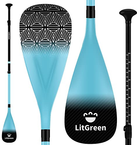 LitGreen Full Carbon Fiber SUP Paddles for Surfing, 1 x 3 Section Adjustable 25oz Lightweight Stand-up Paddle Oars for Paddleboard, Floating, Water Sport