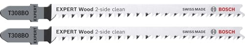 Bosch 2x Hoja de sierra de calar EXPERT Wood 2-side clean T308BO (para Tablero para mobiliario de madera maciza, Contrachapado, Longitud 117 mm, Professional Accesorios Sierra de calar)