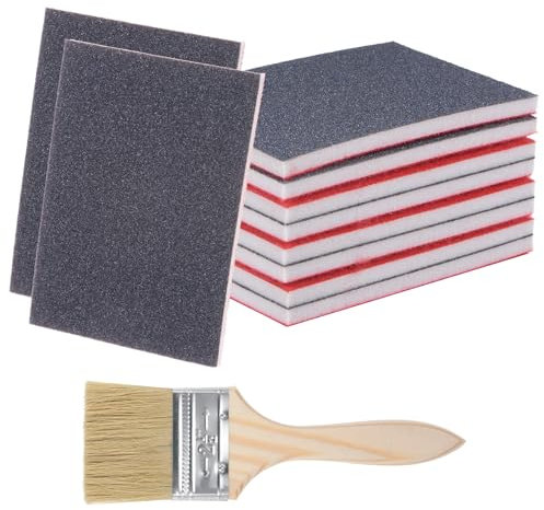 sourcing map 11pcs Sanding Sponges 240 Grit 3 x 4 Reusable & Washable Sanding Sponges Pads, Wet Dry Flexible Hand Sand Block for Wood Drywall Metal Furniture Polishing, with 2.5 Paint Brush
