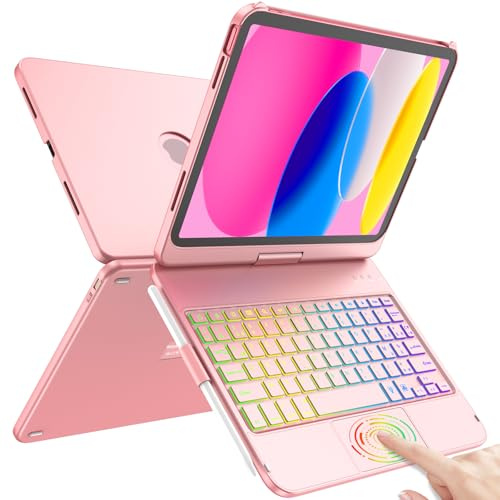 TQQ Clavier pour iPad 10/11 Ème Generation (10.9 Pouces 2022/11 Pouces A16 2025) avec Pavé Tactile de Précision, Clavier Rétroéclairé 10 Couleurs de Type Ordinateur Portable, Clavier Français AZERTY