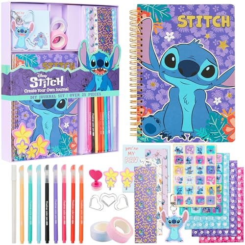 Disney Stitch Kit de Diario de Bricolaje para Niñas, Set Papeleria Niña Diario Infantil A5 Pegatinas Notas Adhesivas Llavero, DIY Kit para Niños