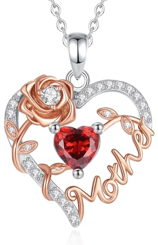 EUDORA Collana Harmony Ball Cuore Madre per Donna Argento Sterling S925, Rose con Cuore Granato Ciondolo Gioielli, Regali Festa della Mamma, 18+20