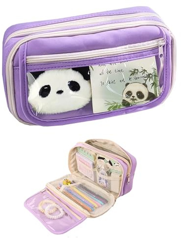 QZLSAYSL Astuccio 3 Scomparti Bambino，Astuccio Grande，Astuccio Bambino，Astuccio 3 Scomparti，Astuccio Monocromo，Scuola，Astuccio Portapenne(colore viola)