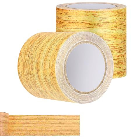 Pamtns 2 Rouleau Ruban Adhésif Effet Bois Bordure de Papier Peint Autocollant Ruban Adhésif Réparation Meubles Bordure Imperméable Amovible Décoration Murale pour Portes Sols et Meubles Cuisine