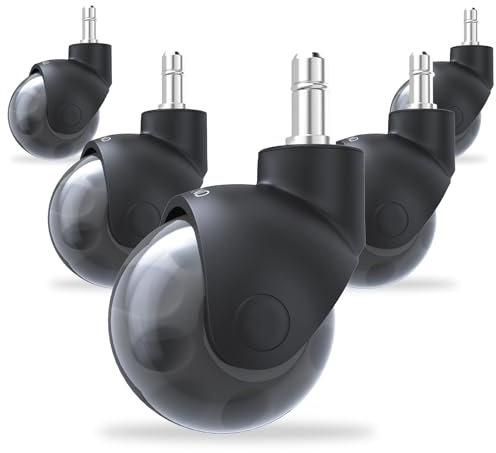 COSYLAND 5pcs Ruedas Silla Oficina - 10 mm x 22 mm Ruedas Silla Gaming (para Silla de Oficina 1-KEA) - Deslizan Suavidad y Silencio - No Rayan el Suelo - Diseño Esférico - Negro Transparente