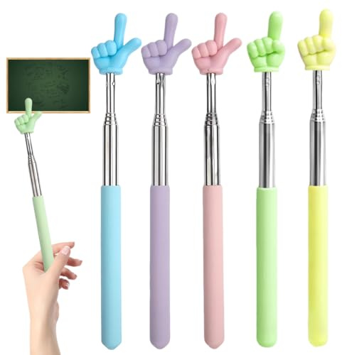 HABNI 5 Pcs Punteros Extensibles De Acero Inoxidable Para Niños Con Forma De Dedo Colorido Puntero Telescópico Para Profesores Para Enseñanza Presentaciones Conferencias Lecturas