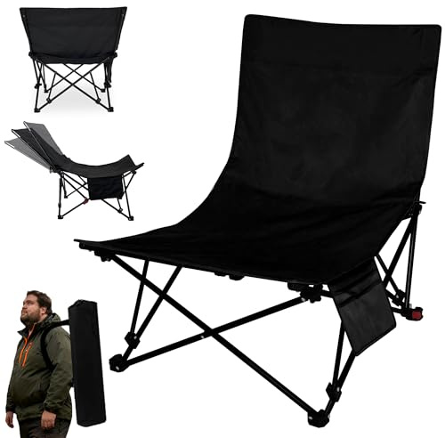 Chaise Pliante Camping 4 Angles Réglables Chaises de Camping avec Poches Latérales et Sac de Transport, Fauteuil de Peche Portable Pliable Capacité 150 kg, Pour Jardin Plage Exterieur Picnic