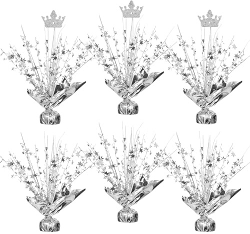 Zourglow 6 Piezas Centros de Mesa de Fiesta, Decoración de Mesa de Estrella, Centro de Mesa de Papel de Aluminio Metálico para Cumpleaños, Boda, Aniversario, Plateado