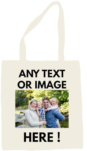 PrintPact Personalised Cotton Tote Bag, 15L Capacity, Custom Canvas Shopper with Name and Image, Natural 155gsm