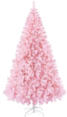 Yaheetech Albero di Natale 219 cm Artificiale Apertura Automatica Folto Realistico Supporto in Metallo Pieghevole Rami Decorazioni per Casa Negozio Rosa