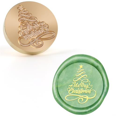 Aiviman God jul vax förseglingsstämpel, vintage sigillstämpel 25 mm avtagbar mässing stämpelhuvud med trähandtag för vinpaket, kortkuvert inbjudningar, jul