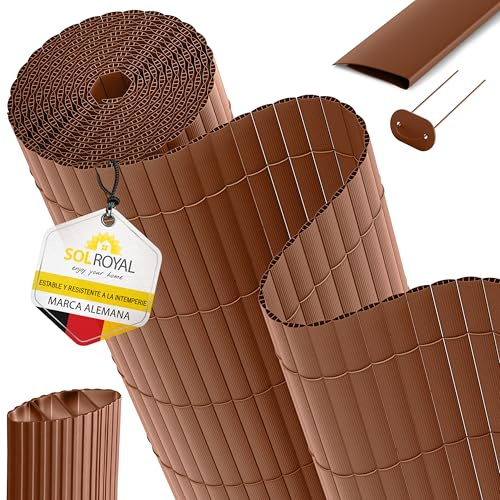 Sol Royal PVC Cañizo Jardin Ocultacion Exterior 90x500 cm Triple Refuerzo – Valla Privacidad con Clips y Perfil Remate – Pantalla para Balcón Resistente a Intemperie y Rayos UV – Marrón