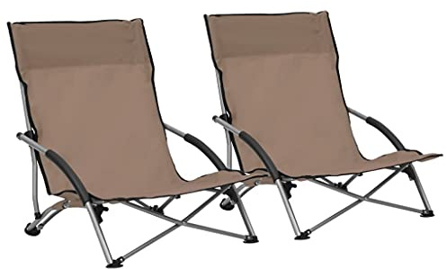 LoogCape Folding Beach Chairs Set of 2 Taupe Oxford Fabric Steel Frame 55.5 x 65.5 x 66 cm Garden Chair Camping Chair Balcony Chair Patio Chair with Backrest and Armrest for Comfortable Outdoor