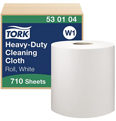 Tork 530104 Heavy-Duty Cleaning Cloth / 1 Ply Multipurpose Disposable Cotton Towel Suitable Suitable for W1 Wipers System / White / 1 x 269.8m / Ø 38cm