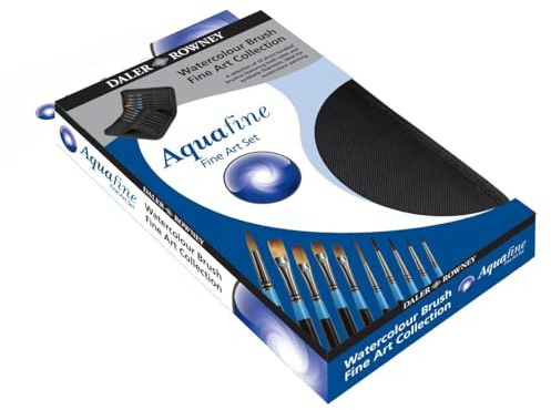 Daler-Rowney Aquafine Watercolour & Gouache Soft Synthetic & Sable Hair Brush Set in a Zip Case, Short Handle, 10 Assorted Brushes, Ideal for Professional Artists & Students