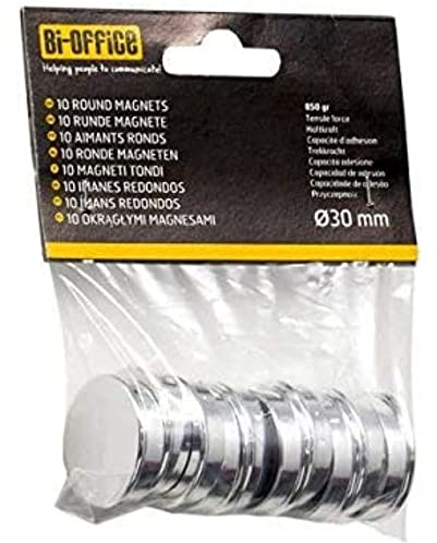 Bi-Office - Imanes para Pizarra, 30 mm, Plateado, Paquete de 10