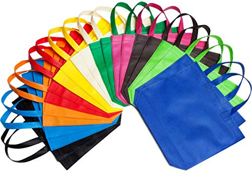 LOUHUA Reusable Gift Bag With Handles 22 Pcs Large Tote Bags Bulk 11 Colors for Shopping Groceries Birthday Party Favor Snacks DIY Painting Halloween Christmas Gift, 15 Inch ×13 Inch