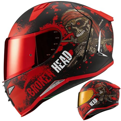 Broken Head Jack S. V2 Pro Rot - Integral-Helm Set Mit Zwei Visieren (Rot Verspiegelt + Klar) Sport Motorradhelm (L 59-60 cm)