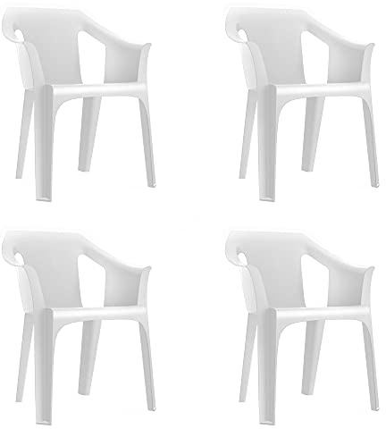 garbar Cool Set 4 Silla con Brazos Exterior | jardín, terraza, balcón, Picnic, Camping, Catering, Eventos, reuniones | diseño, Ligero, apilable | Blanco