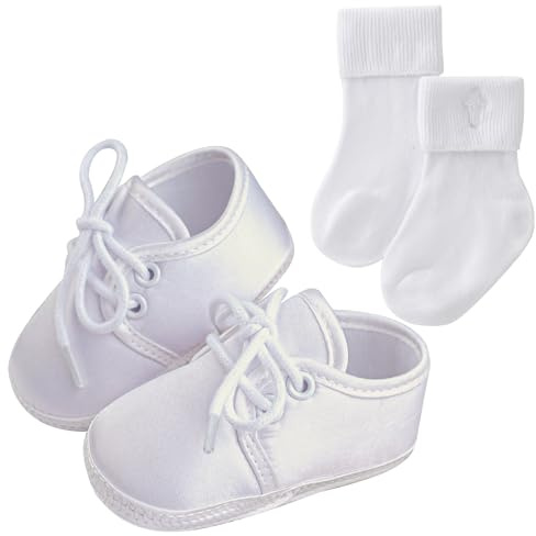 Booulfi Baby Boy Shoes Newborn Wihte Shoes for Infant Christening Baptism Shoes and Socks Set 6-9 Months