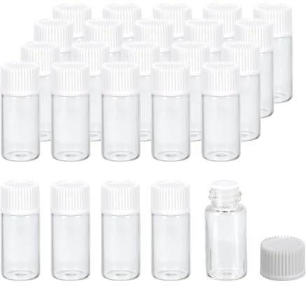 PATIKIL 4 ml flaskor med eteriska oljor, 20-pack genomskinliga glasflaskor med öppningsreducerare, provflaska, skruvlock, förvaring, flaskor, behållare, stil 1, vit