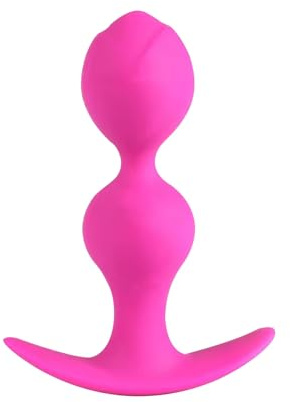 AMAZBEE Silicona Plug Anal Gancho Masturbación Juguete Sexual Con 2 Bolas Anales Móviles Base de Anclaje Masajeador de Próstata Para Mujeres Para Hombres Juguetes Sexuales (Pink-L)