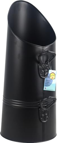 Tall Metal Fireplace Round Coal Scuttle Bucket Hod with Designer Casted Iron Handles 21