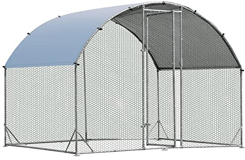 GOPLUS Grand Poulailler en Métal, Cage à Volaille avec Toit Résistant en Dôme, Porte Verrouillable pour Lapins, Poulets, Chiens et Canards, Enclos d’Animaux 190 X 280 X 195 CM pour Ferme, Cour