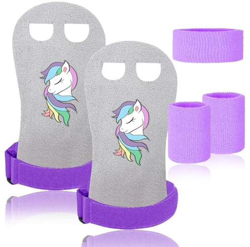 FINGER TEN Griffpads Kinder Leder Cross Training Sporthandschuhe Gymnastik Pull Up Grips Hand Mädchen Junge Trainingshandschuhe mit Handgelenk Bandagen Stirnband (Lila, XS)