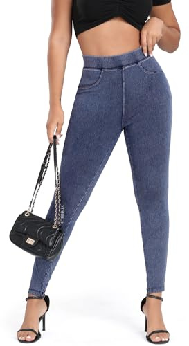 STARBILD Skinny Jeans pour Femme Slim Fit, Push Up Jegging Extensible Taille Haute, Scrunch Butt - Bleu S