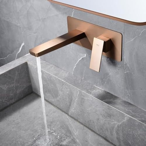 IMEX - Grifo Lavabo Empotrado Oro Rosa Cepillado | Grifo Empotrado Baño con Agua Fria y Caliente | Grifo Monomando Lavabo Pared con Ahorro de Agua | Serie Pisa