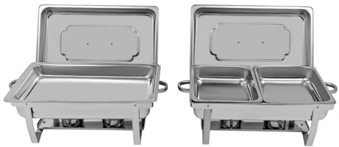 2 pezzi Chafing Dish, contenitore in acciaio inox, scaldavivande rettangolari con coperchio, contenitore del carburante e pinza da servizio, contenitore termico per alimenti, caldo e freddo