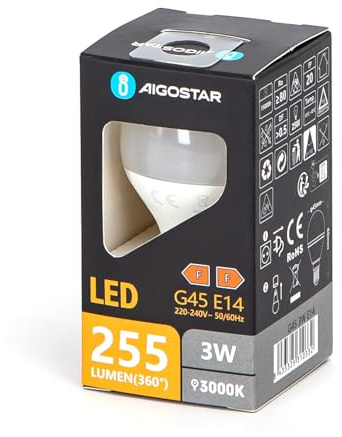 Glowster Bombilla LED G45 E14 3W 3000K - Eficiencia energética, luz cálida, ideal para iluminación de ambientes y decoración.