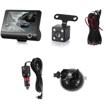Hopbucan Car DVR Dashcam HD Screen 1080P 3 Lens Video Recorder Front + Interior+Rear View Camera Dash Cam 4 Inch Dash Camera