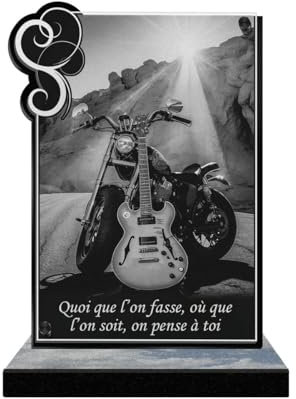 Eternel - Plaque Funéraire Personnalisée Cadre Ornements - Moto Custom Guitare Rock, Motard, Passion Moto - Texte Personnalisable, Plaque Funéraire Gravée au Laser, Hommage, Plaque Cimetière, Obsèques
