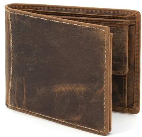 ekavale Herren Geldbörse aus Büffelleder - Vintage Portemonnaie Herren mit RFID-Schutz - Brieftasche für Männer - Wallet Men für Alltag - Querformat Geldbörse (Tan)