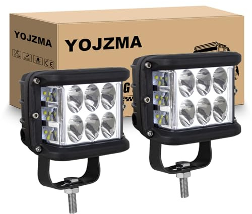 YOJZMA 2Pcs 60W feux antibrouillard projecteur LED, stroboscopique à trois côtés lumière LED blanche, éclairage tout-terrain pour camion, VTT, SUV, 4x4, toit de voiture, porte-bagages, pare-chocs