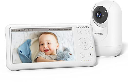 Momcozy Video Baby Monitor, 1080P 5 HD Baby Monitor with Camera & Wall Mount, Infrared Night Vision, 5000mAh Battery, 2-Way Audio, Temperature Sensor, Lullabies, 960ft Range, Ideal for New Moms, BM01
