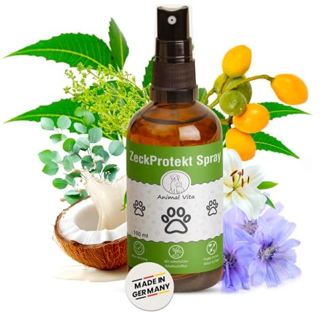 Animal Vita Spray anti-tiques pour chiens [réserve annuelle] Produit anti-tiques pour chiens, protection fiable contre les tiques avec huile de coco bio et saltidine, spray contre les tiques, les
