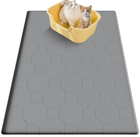 Große Katzenklo Matte 80x56cm Aus Lebensmittelechtem Silikon, Wasserdichte Katzenstreu Matte Mit Rutschfester Unterseite, Urinbeständige Katzenmatte Für Boden – Leicht Zu Reinigen & Langlebig (Grau)