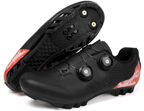 Mateju Chaussure VTT Homme Femme, 36-47 EU Chaussure VTT Homme Automatique avec 2 Pointes Antidérapantes Antidérapant et Respirant Extérieur Sport (43,VTT Noir)
