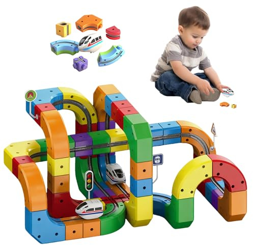 Vulaop Clickrail Juego de Tren Eléctrico con Pista Flexible, Tren Eléctrico con Vías de Acrobacias, Bucles de 360° y Puentes – Juego de Tren Magnético Creativo para Niños, Fomenta la Motricidad y la