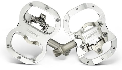 Thinvik Pedali per Bicicletta Shimano SPD – Doppia Funzione Piattaforma e Pedali Automatici per MTB 9/16'', Inclusi I Tasselli Compatibili, Colore Argento
