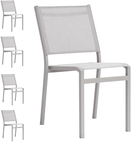 Gruppo Maruccia - Set 4 Sedie per Esterni - Struttura Impilabile in Alluminio, Seduta in Textilene - Per Giardini, Bar, Ristoranti - Color Beige