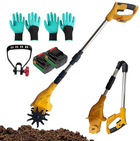 Cultivador De Tierra Inalámbrico, 1300 mAh, Motocultor Eléctrico, Profundidad De Labranza De 2,5 cm Y Ancho De Trabajo De 10 cm, Motocultor Portátil Plegable De 8000 RPM para Césped Y Jard 2batteries
