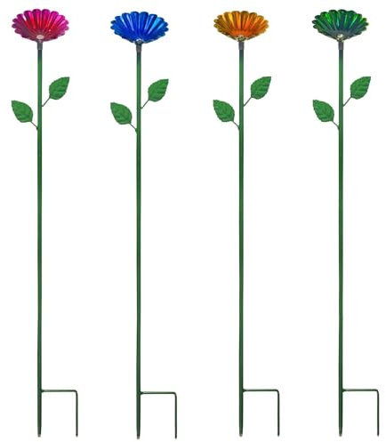 Juego 4 Estaciones Riego para Abejas, Cuenco Alimentación Abejas Metal 25 Pulgadas Estaca, Accesorios Coloridos De Pájaros para Jardín Al Aire Libre, Césped, Patio, Decoración De Caminos