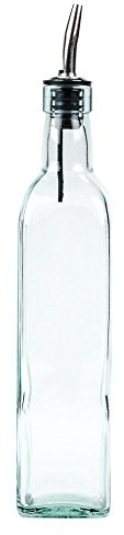Tablecraft H9085 Glass Oil And Vinegar Cruet, Olive Oil Dispenser With Stainless Steel Spout, Slight Green Tint, 8.5 Ounce